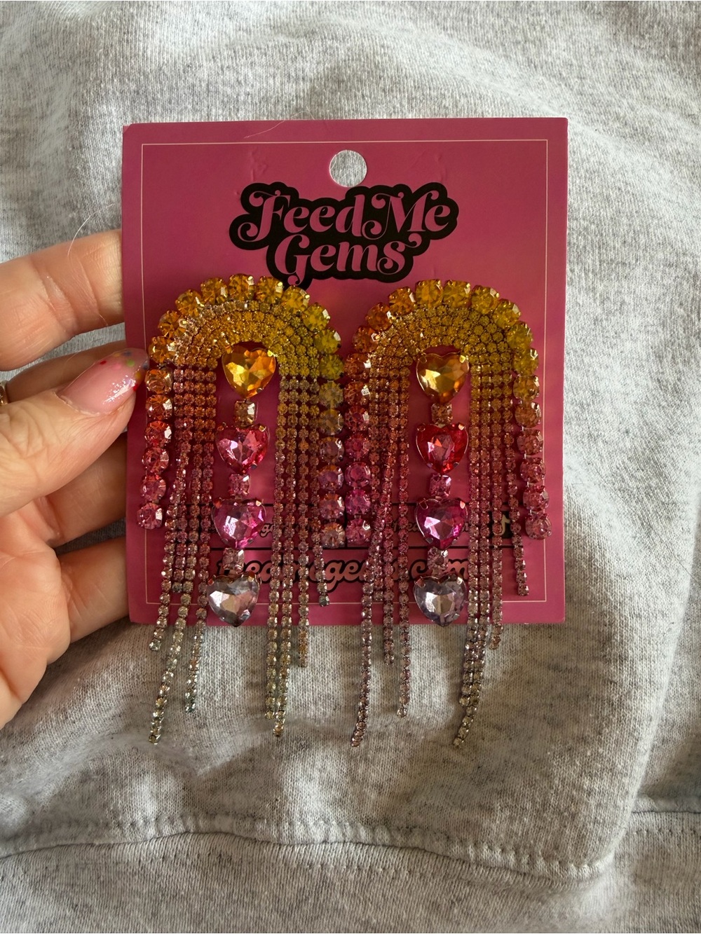Feed me gems Pink and Yellow Crystal statement Earrings